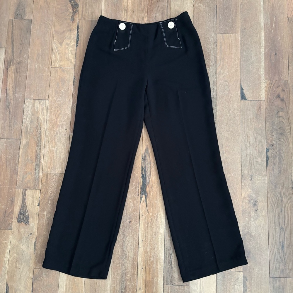 Chic Black Wide-Leg Pants with White Button Accents